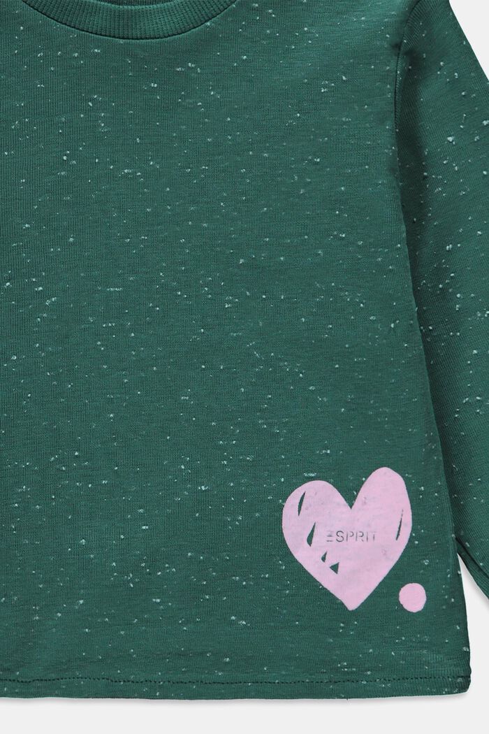 Camiseta de manga larga con corazón estampado, TEAL GREEN, detail image number 2