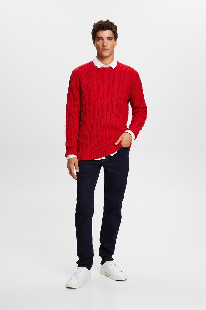 Jersey de punto trenzado con algodón, DARK RED, detail image number 0