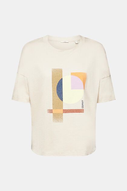 Camiseta de algodón con estampado geométrico, LIGHT TAUPE, overview