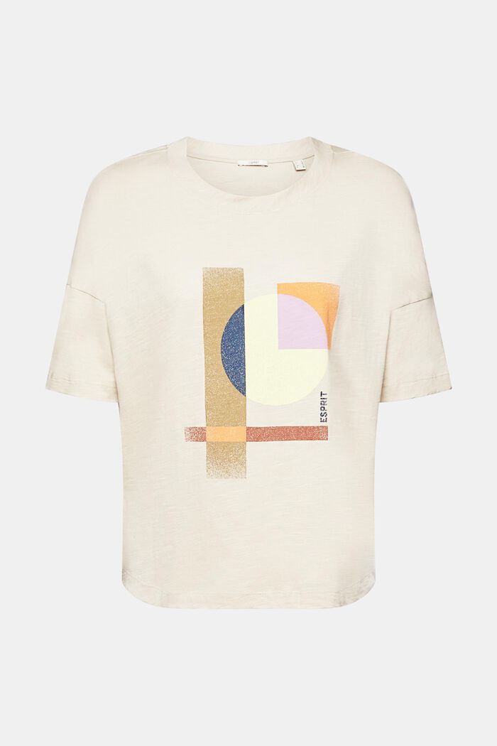 Camiseta de algodón con estampado geométrico, LIGHT TAUPE, detail image number 6