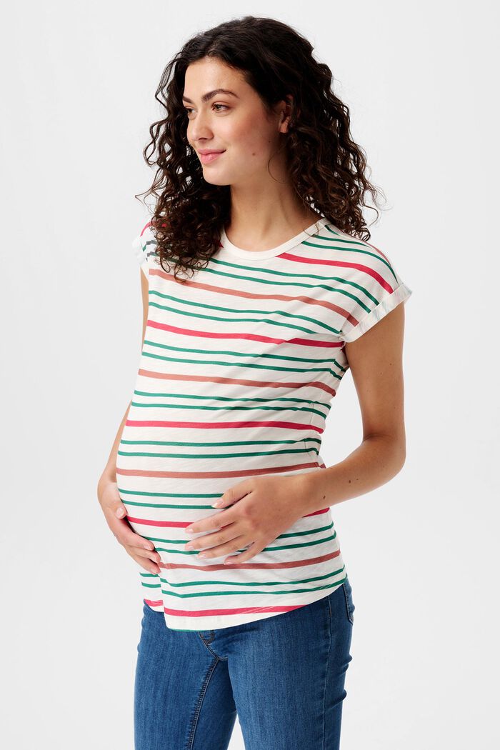 Camiseta estilo maternidad a rayas, OFF WHITE, detail image number 0