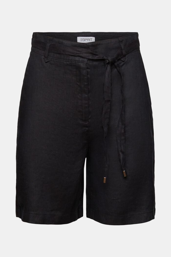 Pantalón corto de lino wide leg, BLACK, detail image number 7