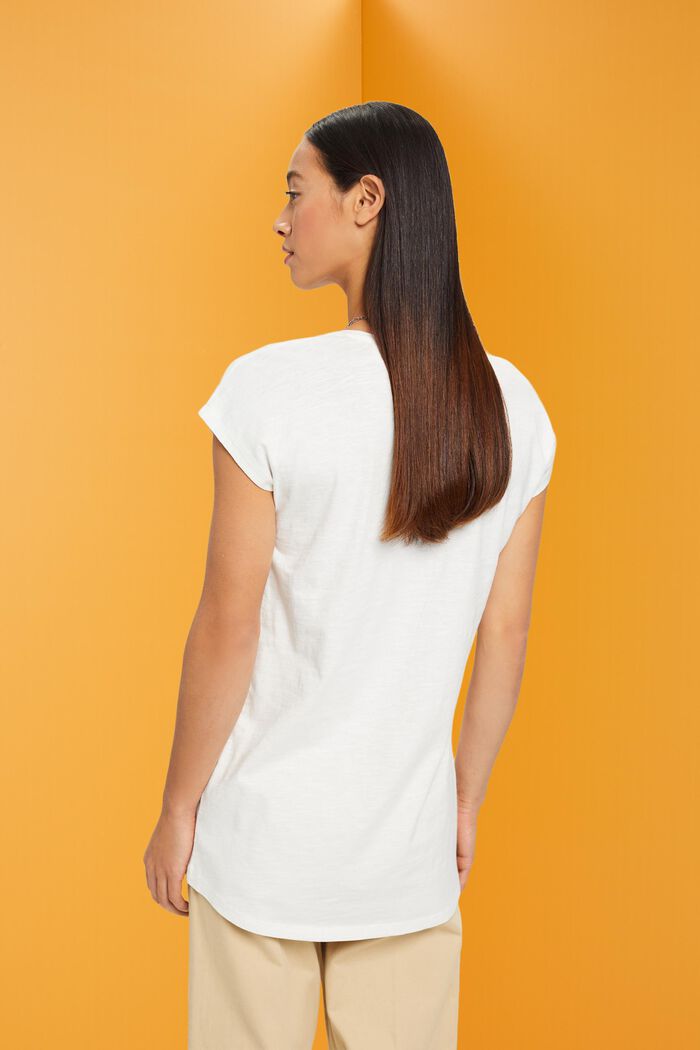 Camiseta de algodón con cuello en U, OFF WHITE, detail image number 3
