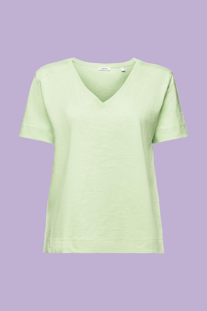 Camiseta de tejido jersey con cuello en pico, LIGHT GREEN, detail image number 5