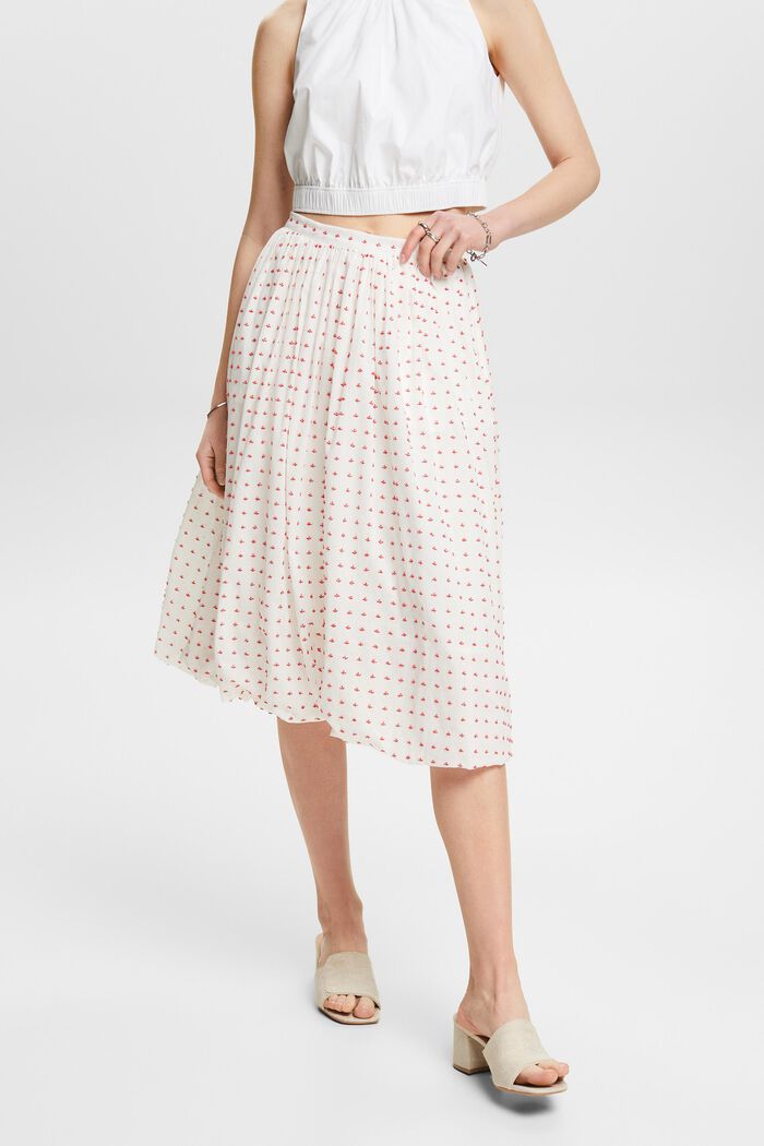 Falda midi con bajo efecto burbuja texturizado, WHITE, detail image number 0