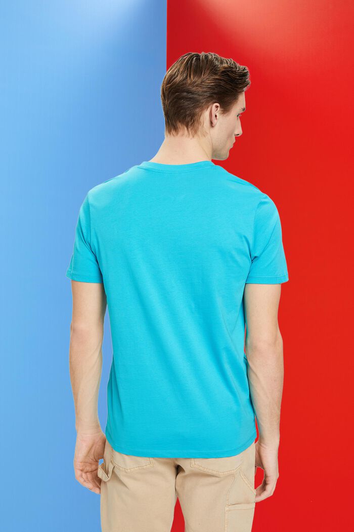 Camiseta entallada de algodón con cuello en pico, AQUA GREEN, detail image number 3