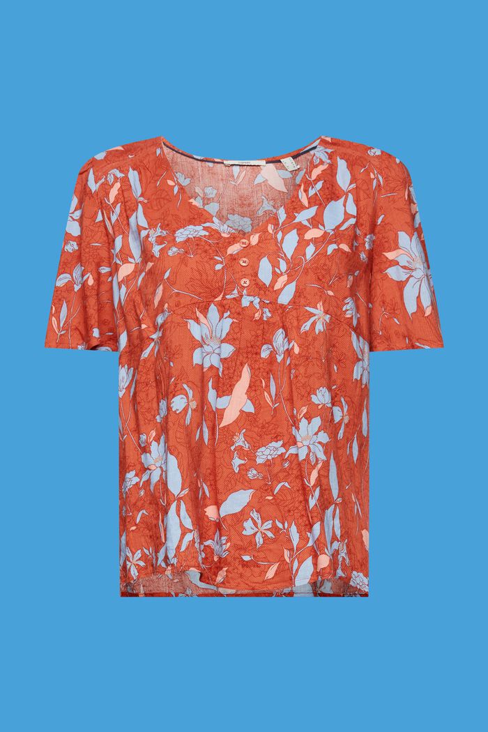Blusa con estampado floral en mezcla de algodón, CORAL ORANGE, detail image number 6