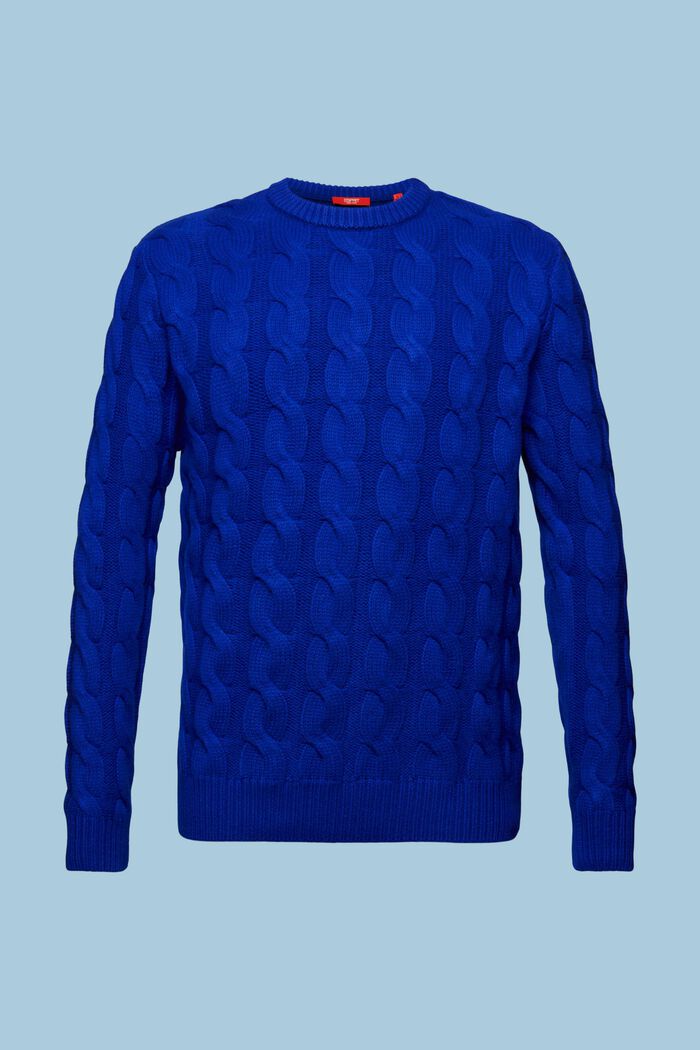 Jersey de punto trenzado de lana, DARK BLUE, detail image number 6