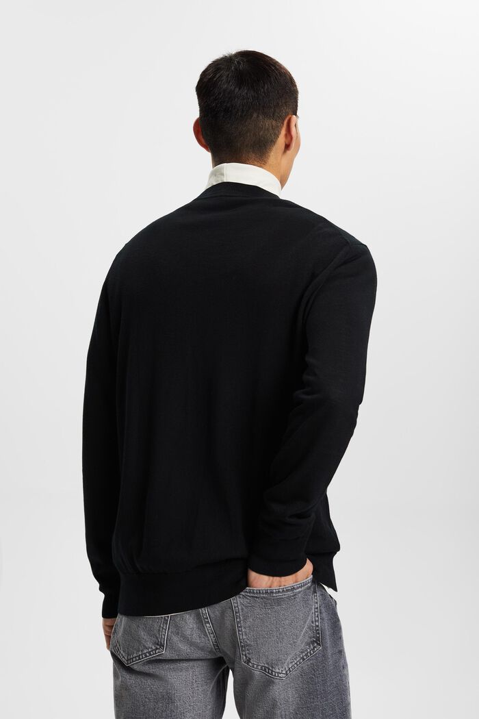 Jersey de lana con el cuello en pico, BLACK, detail image number 3