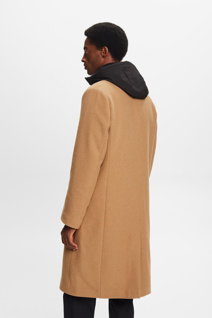 Abrigo con capucha separable en mezcla de lana, CAMEL, detail image number 3