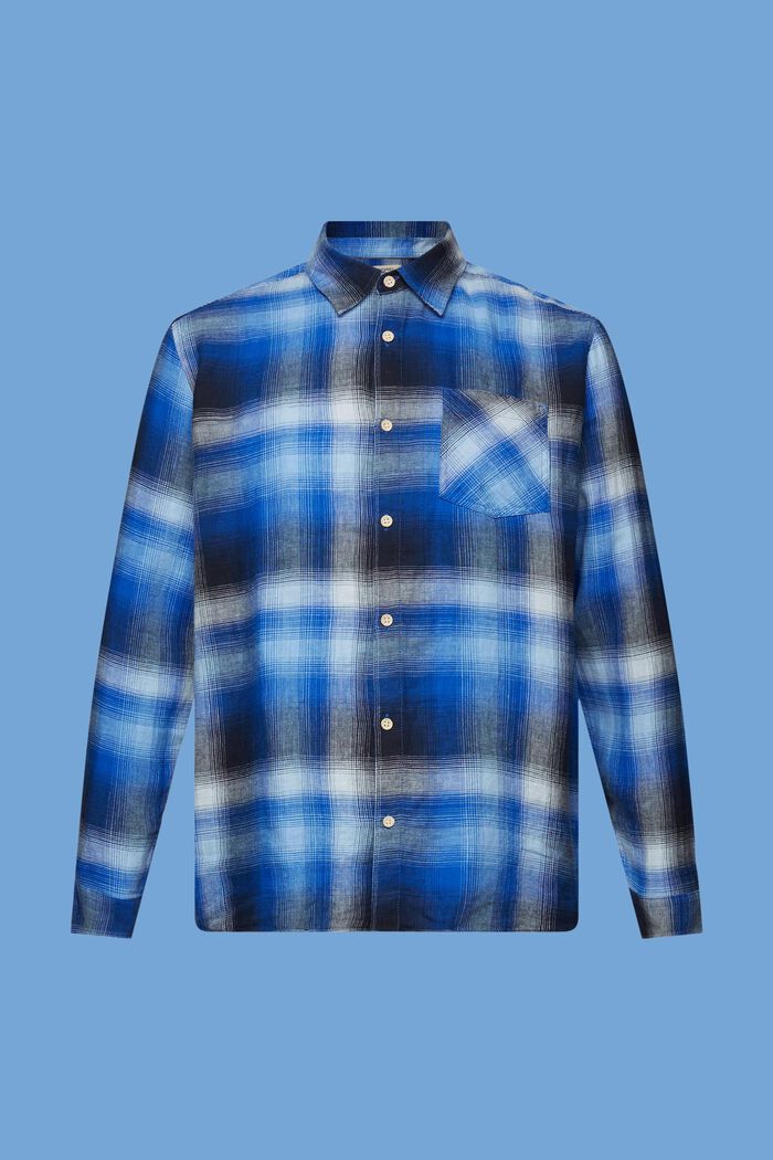 Camisa con diseño de cuadros tartán en una mezcla de algodón y cáñamo, BLUE, detail image number 6