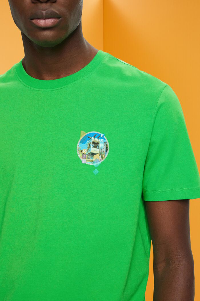 Camiseta de corte ajustado en algodón con estampado pequeño en el pecho, GREEN, detail image number 2