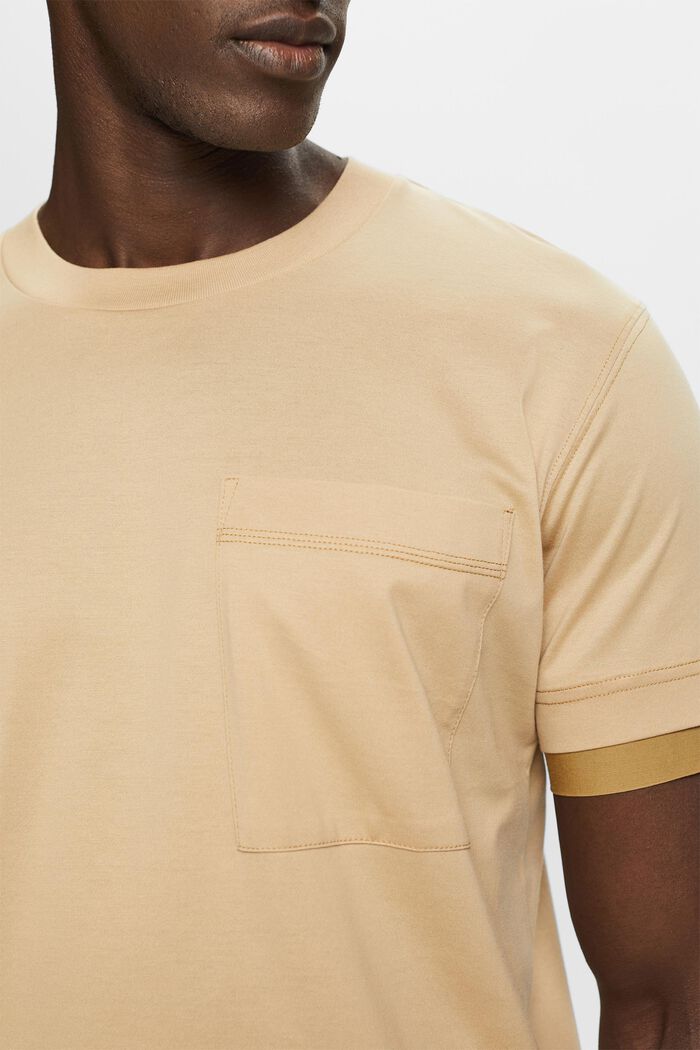 Camiseta de cuello redondo con capas, 100% algodón, SAND, detail image number 2