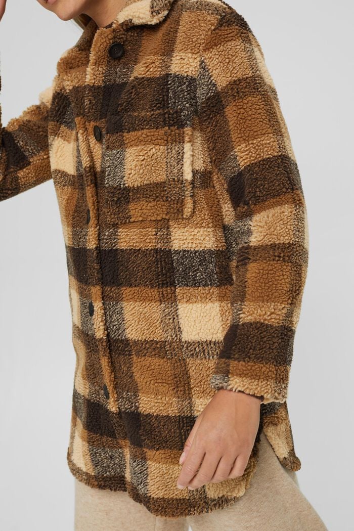 Mezcla de camisa y chaqueta a cuadros con imitación de borreguillo, CAMEL, detail image number 2