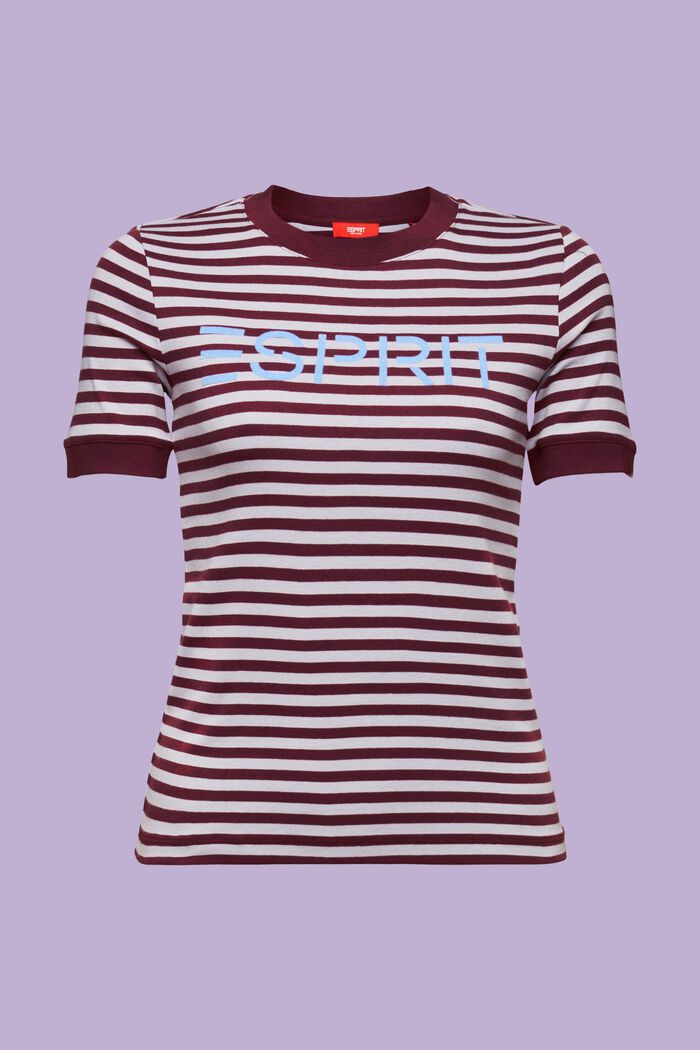 Camiseta de algodón con logotipo a rayas, BORDEAUX RED, detail image number 6