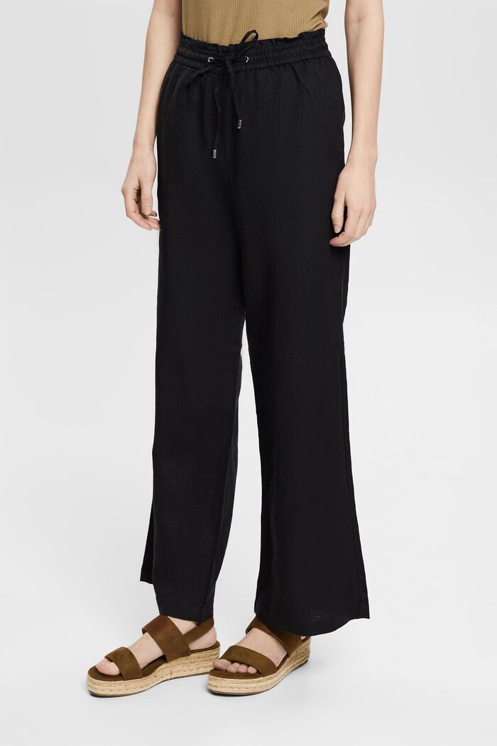 Pantalón de lino con perneras anchas, BLACK, detail image number 0