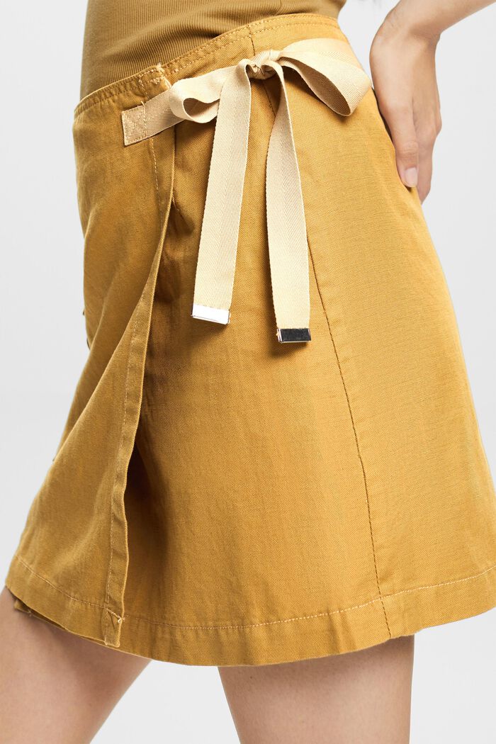 Minifalda con detalle cruzado, mezcla de algodón y lino, TOFFEE, detail image number 2