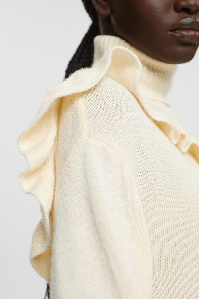 Vestido en mezcla de lana con volantes, LENZING™ ECOVERO™, ICE, detail image number 2