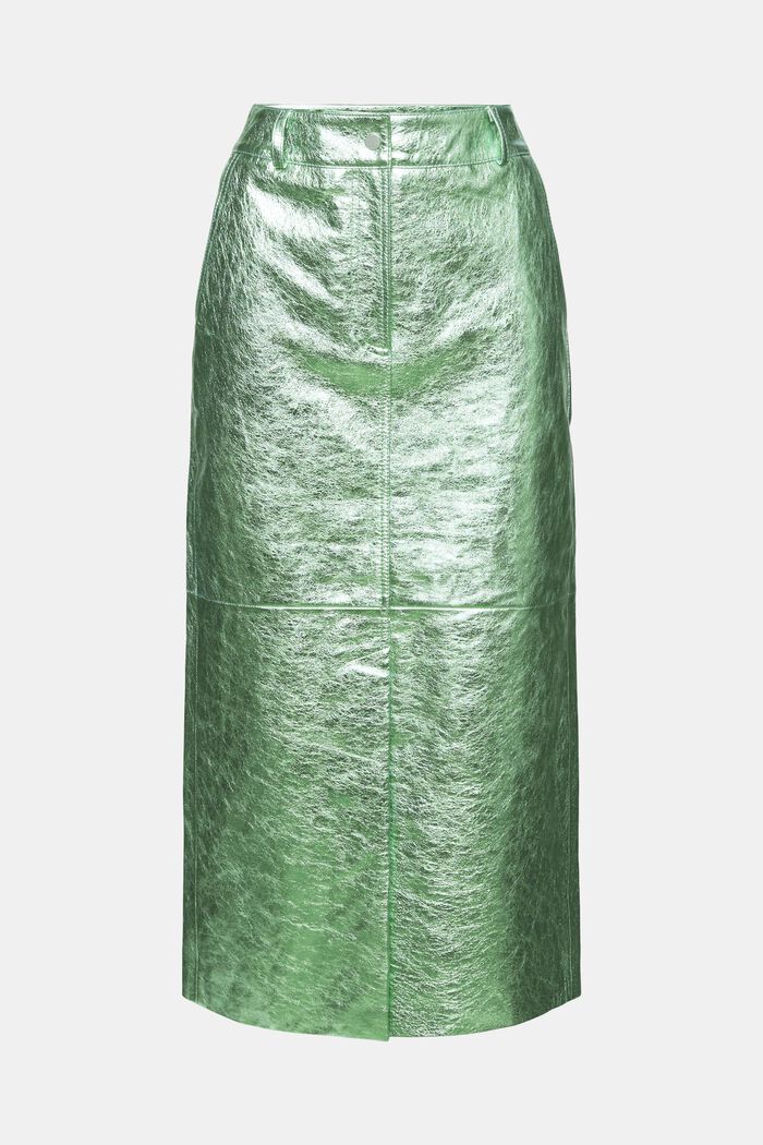 Falda revestida de cuero metalizada, LIGHT AQUA GREEN, detail image number 7