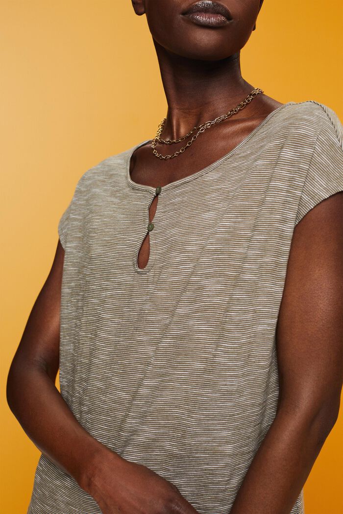 Camiseta con abertura en forma de gota en el cuello, KHAKI GREEN, detail image number 2