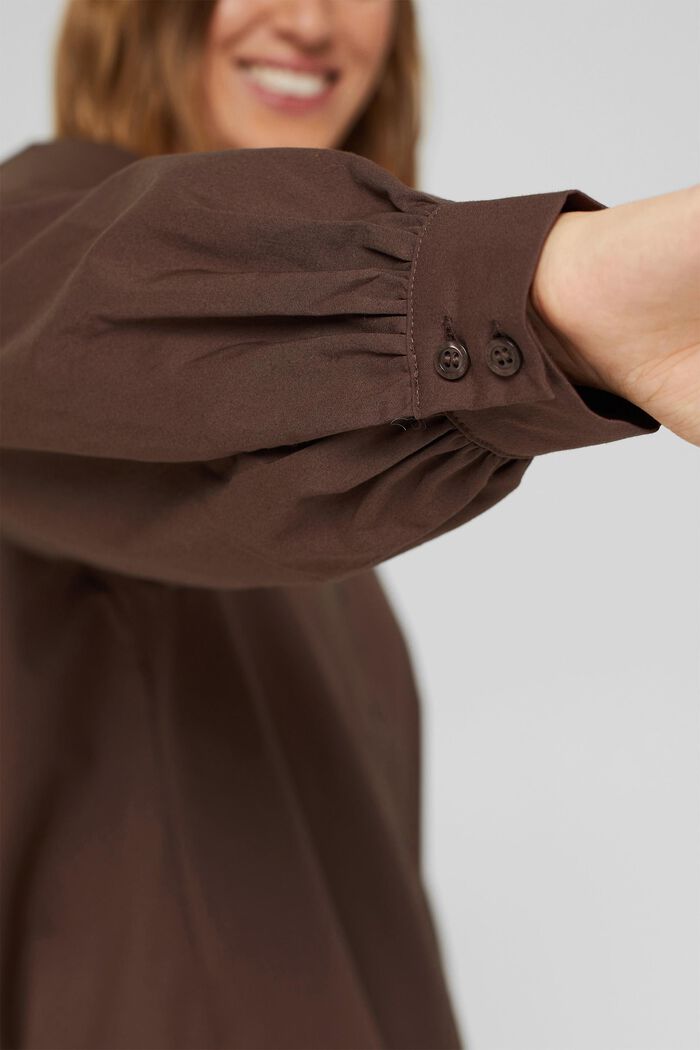 Blusa de popelina con mangas abullonadas, DARK BROWN, detail image number 2