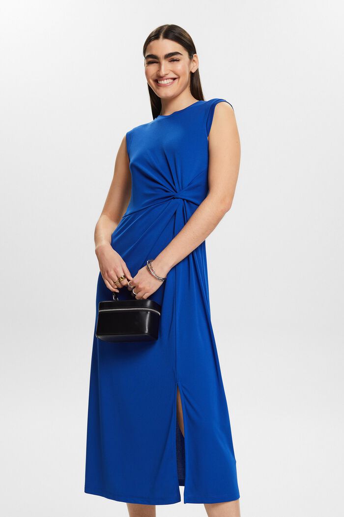 Vestido midi de crepé con diseño anudado, BRIGHT BLUE, detail image number 0