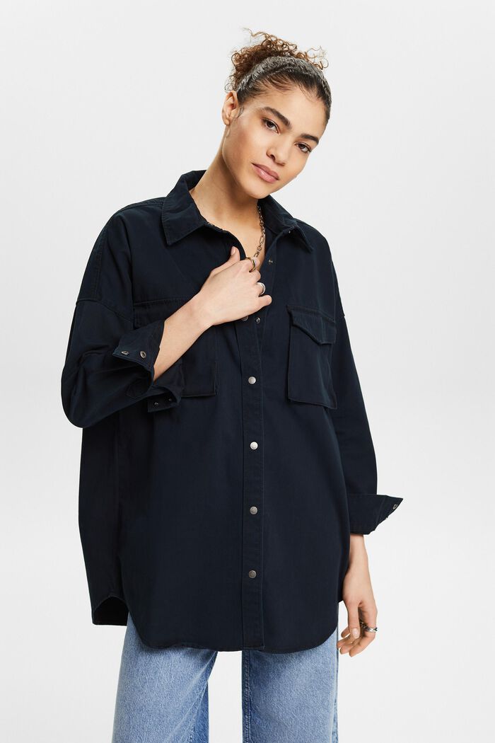 Blusa camisera de manga larga, BLACK, detail image number 0