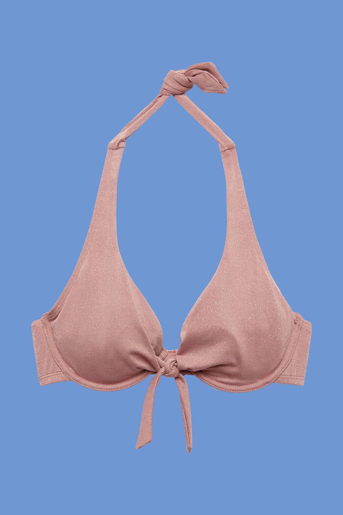 Reciclado: top de bikini brillante con aros y cuello halter, CINNAMON, detail image number 4