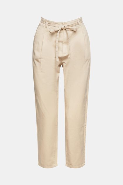 Pantalón con pliegues en la cintura con cinturón, algodón Pima