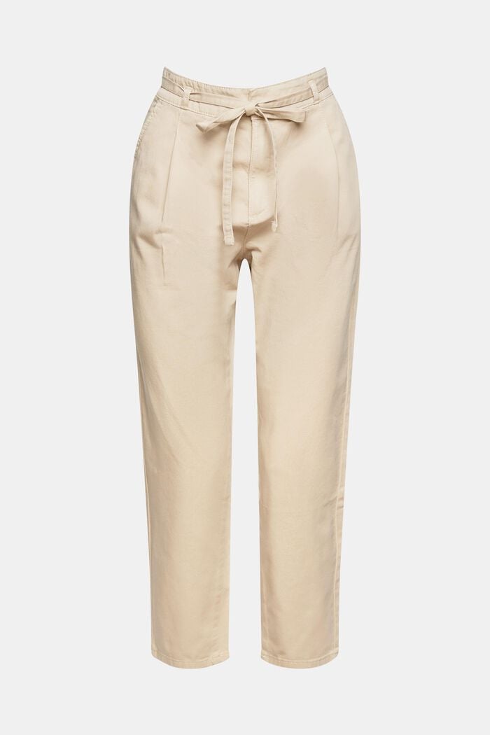 Pantalón con pliegues en la cintura con cinturón, algodón Pima, BEIGE, detail image number 7