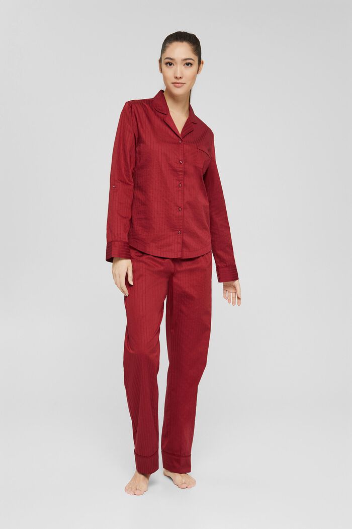 Pijama largo en 100% algodón, CHERRY RED, overview