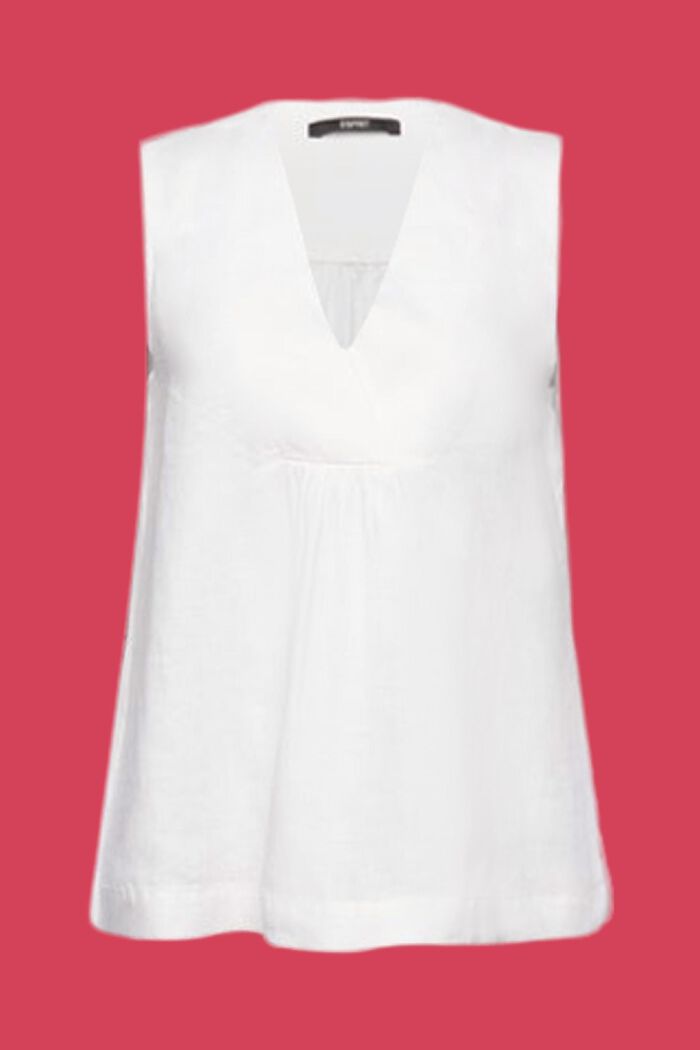 Blusa sin mangas de lino de corte babydoll, WHITE, detail image number 6