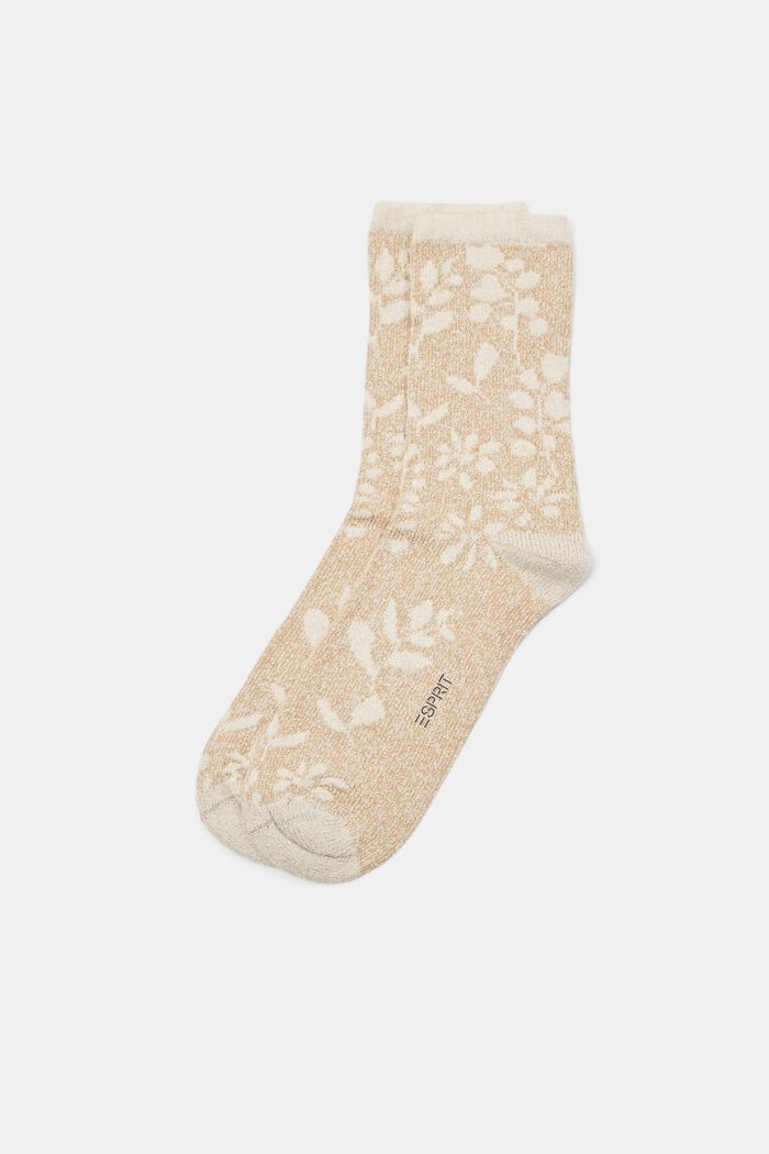 Calcetines en tejido de rizo con motivos florales, algodón ecológico, PEARL, detail image number 0