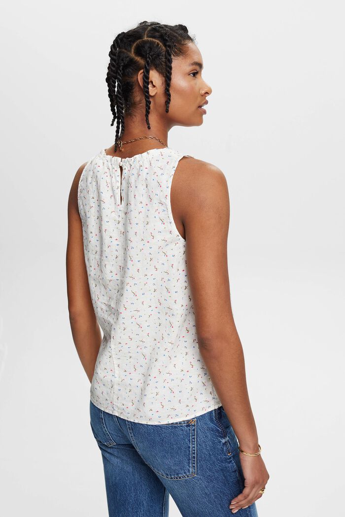 Blusa sin mangas en mezcla de lino con estampado de flores, OFF WHITE, detail image number 3