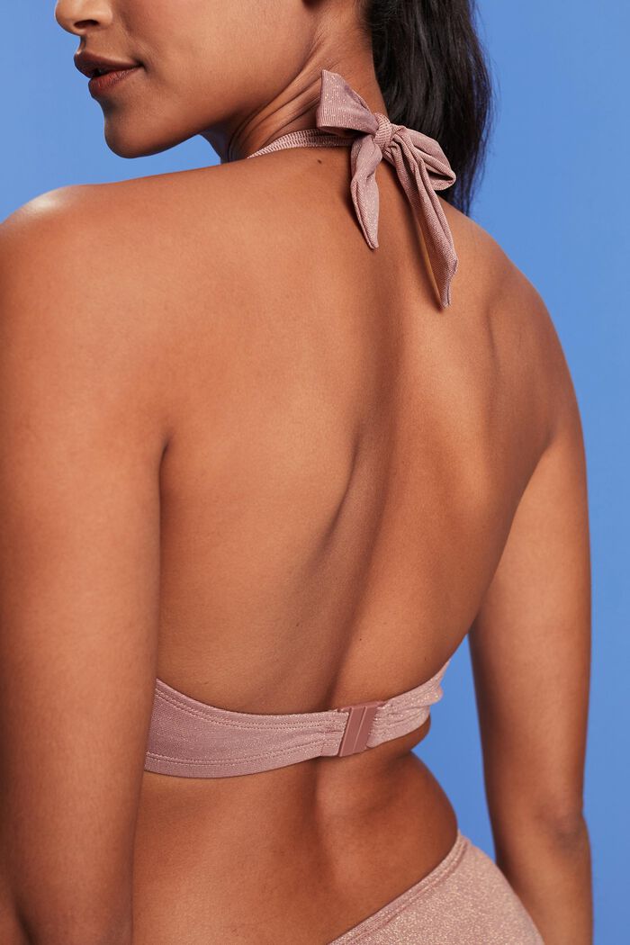 Reciclado: top de bikini brillante con aros y cuello halter, CINNAMON, detail image number 3