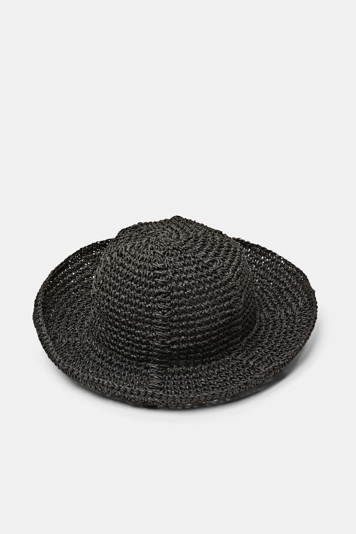 Sombrero de paja de ganchillo, BLACK, detail image number 0