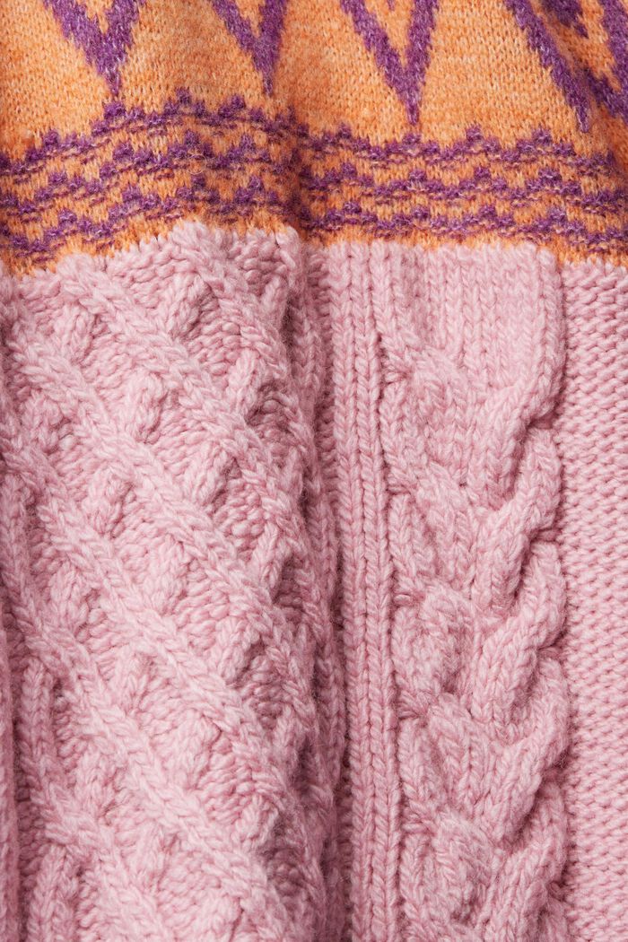Jersey jacquard de punto con lana y cuello vuelto, PINK, detail image number 5