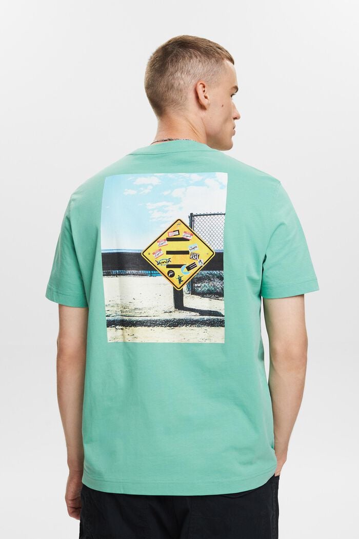 Camiseta en tejido jersey de algodón con diseño geométrico, DUSTY GREEN, detail image number 2
