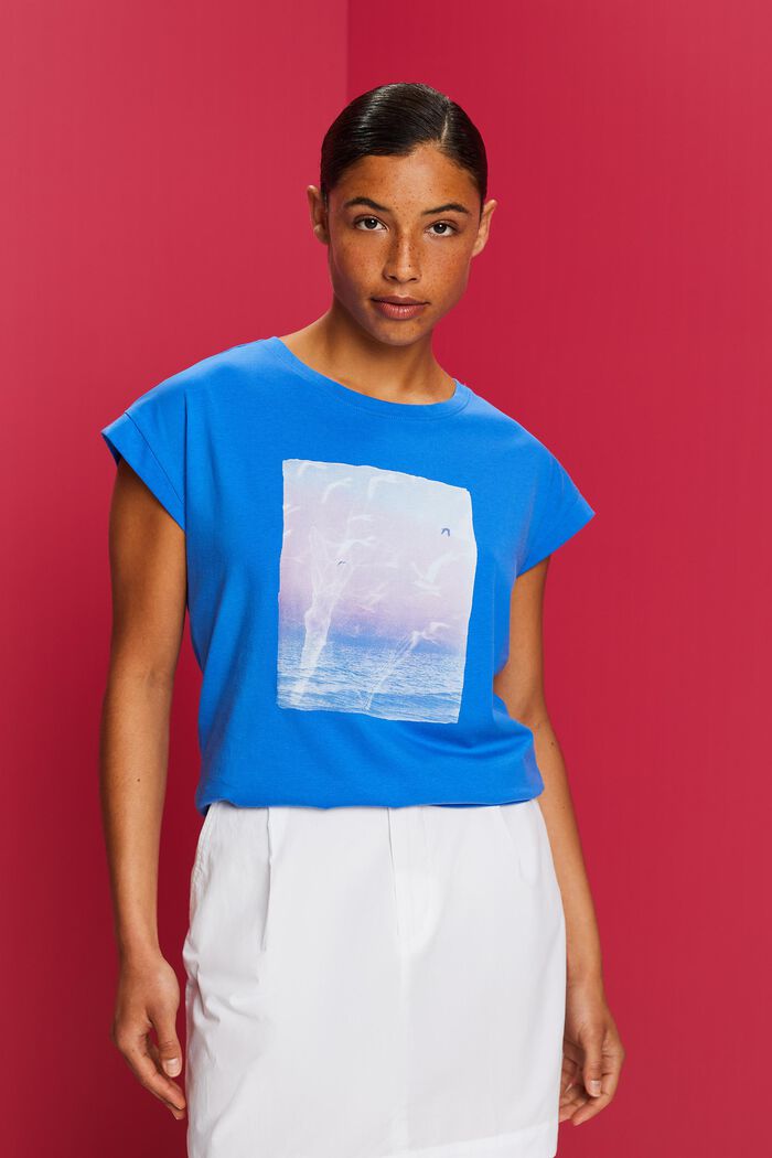 Camiseta con estampado frontal, 100% algodón, BRIGHT BLUE, detail image number 0
