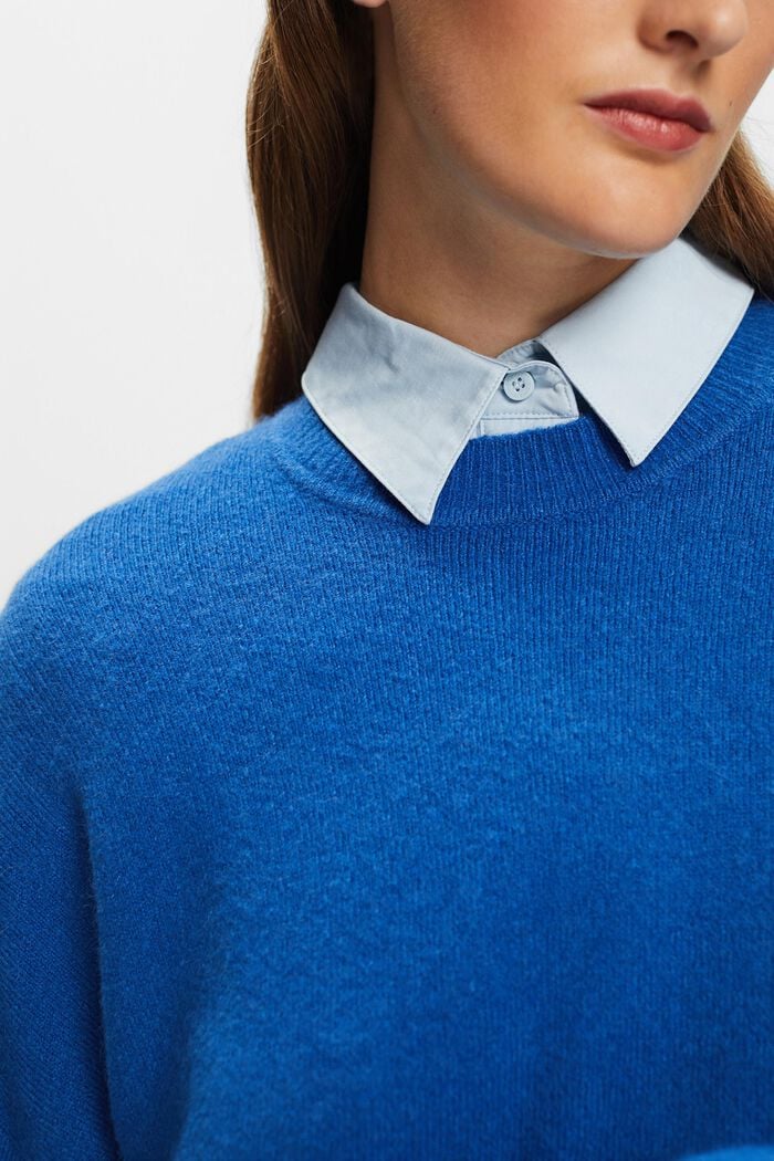Jersey de cuello redondo en mezcla de lana, BRIGHT BLUE, detail image number 1