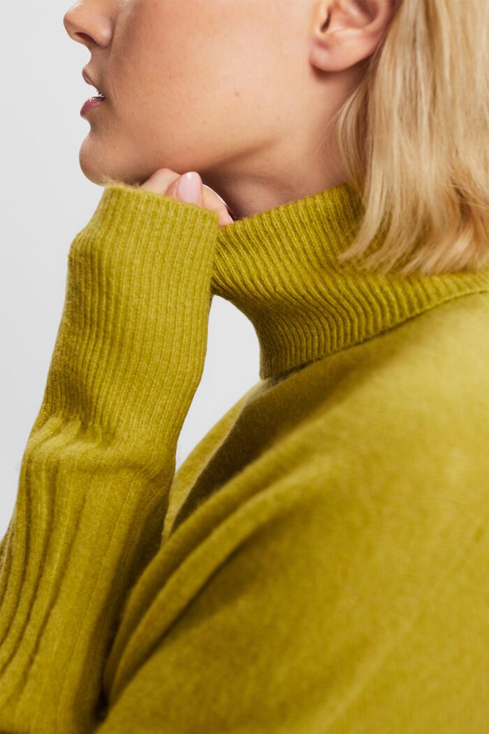 Jersey de cuello alto en mezcla de lana, PISTACHIO GREEN, detail image number 3