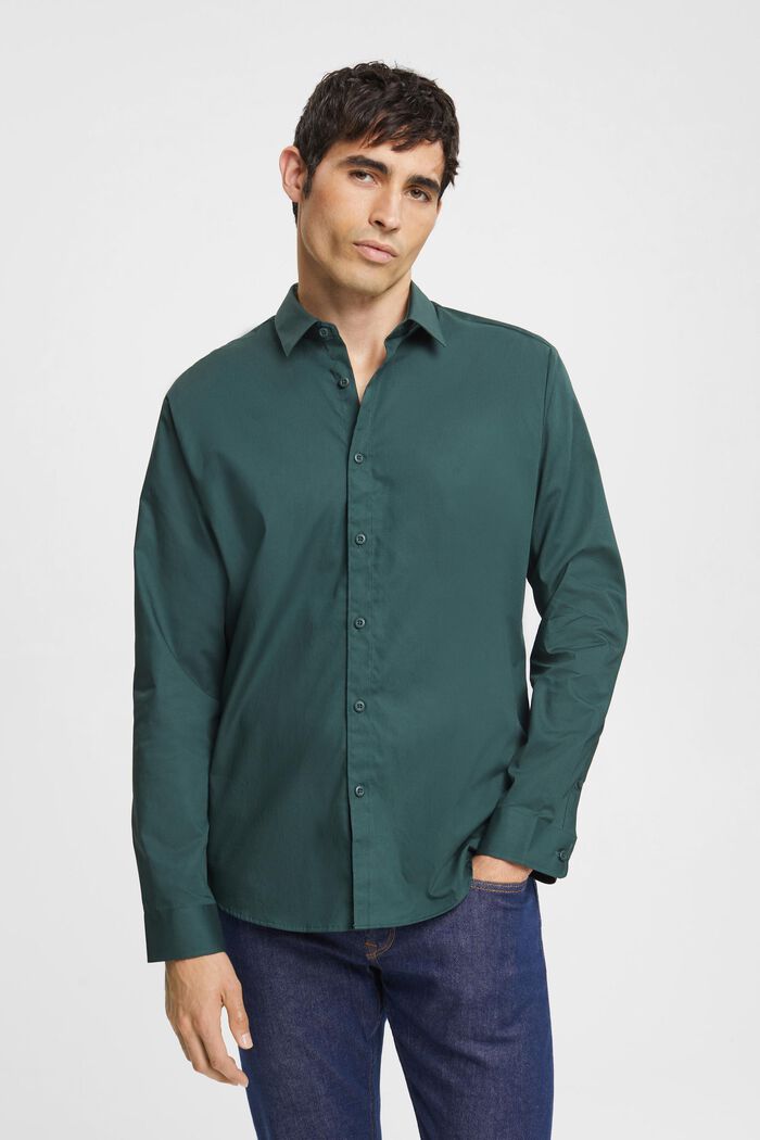 Camisa de algodón sostenible, DARK TEAL GREEN, detail image number 0
