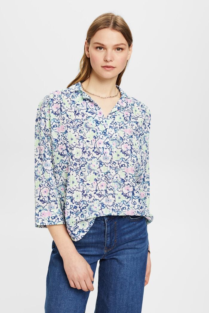 Blusa de algodón con estampado floral, WHITE, detail image number 0