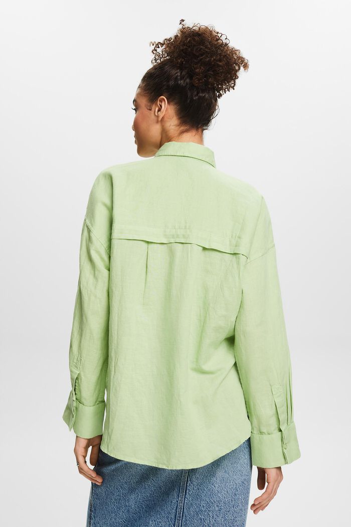 Blusa camisera de algodón y lino, LIGHT GREEN, detail image number 2
