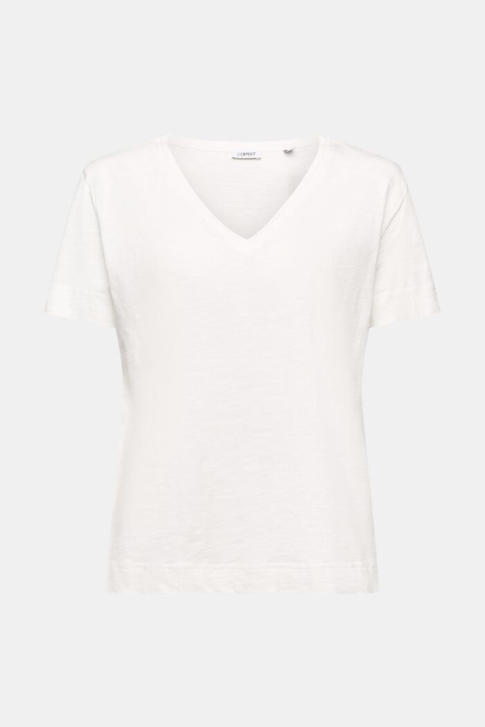 Camiseta de tejido jersey con cuello en pico, OFF WHITE, detail image number 6