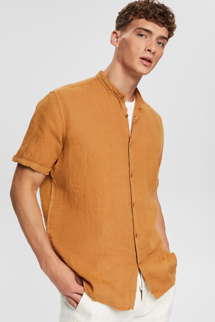 Camisa con cuello mao en 100 % lino, TOFFEE, detail image number 0