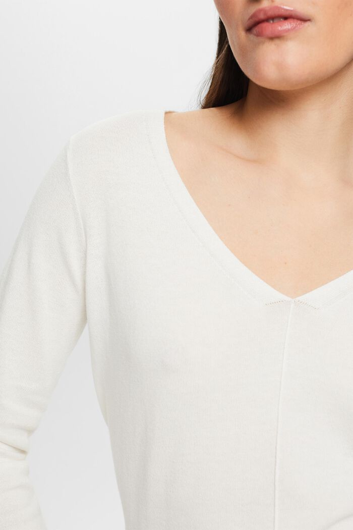 Jersey de algodón con el cuello en pico, OFF WHITE, detail image number 2