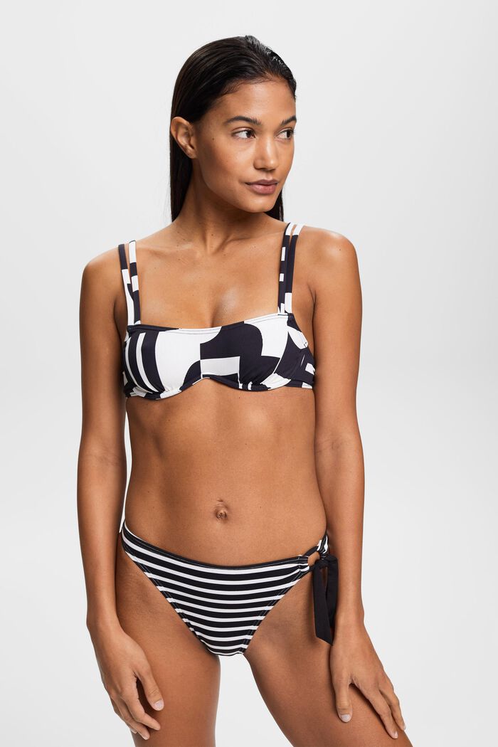 Top de bikini con aros y estampado retro, BLACK, detail image number 0