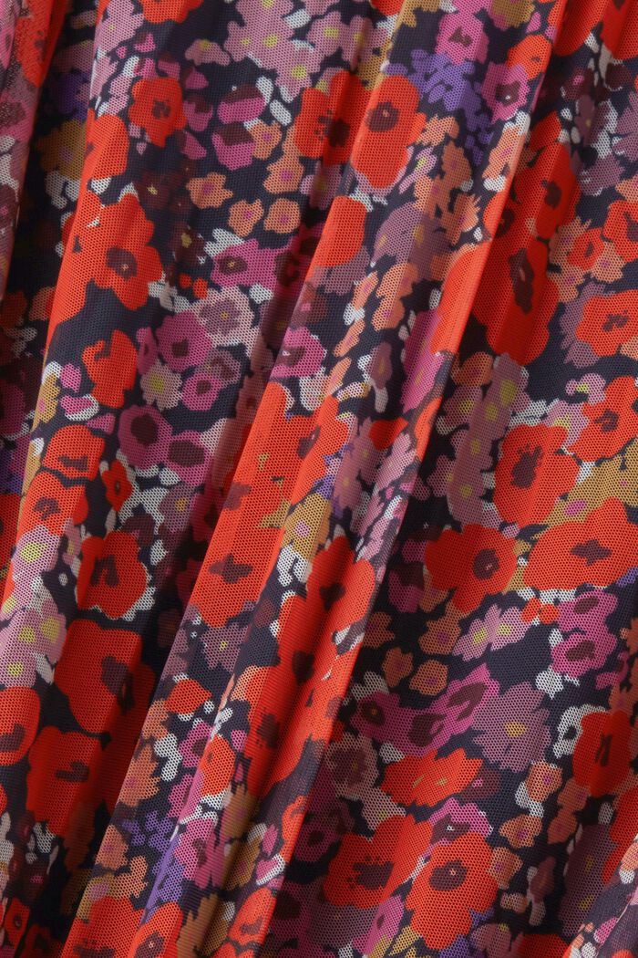 Falda midi de malla plisada con estampado floral, RED, detail image number 5