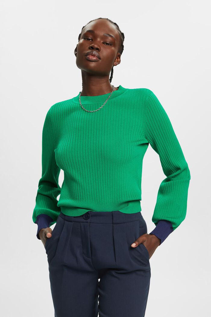 Jersey de cuello redondo con bloques de color, EMERALD GREEN, detail image number 0